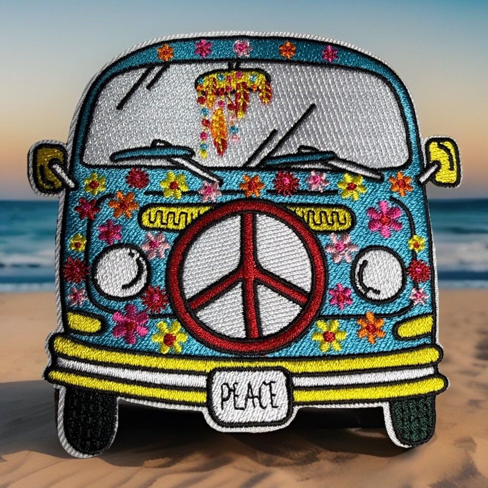 HUGE VW Volkswagen Van Embroidered Iron-On Patch Vtg Style CA Surf Life Hippie